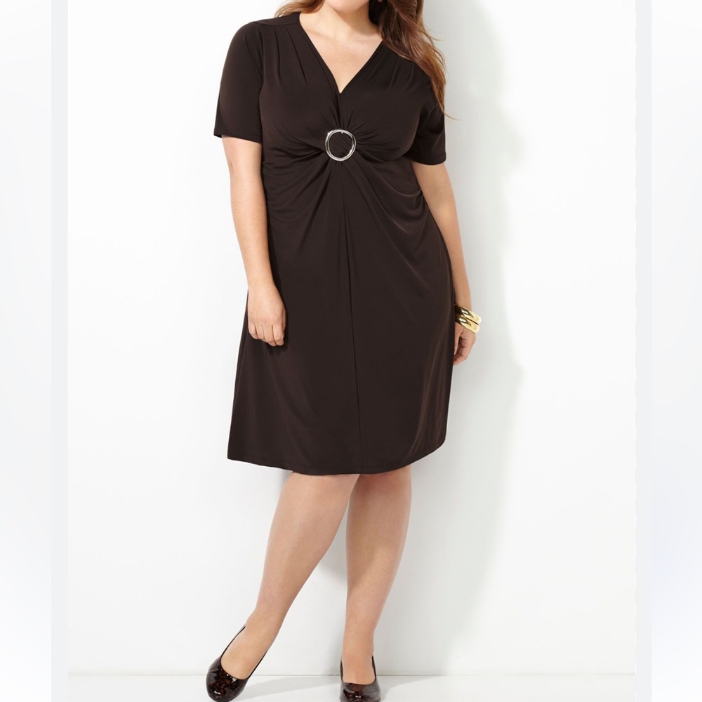Avenue Brown Slinky Stretchy Jersey Knit Flare Elegant Dress Casuals Plus 14/16
